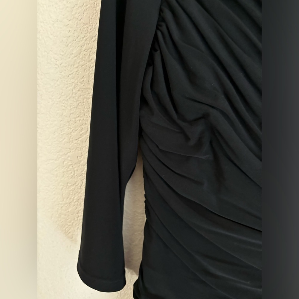 Adrianna Papell Occasions Black Beaded Ruched Bodycon Midi Cocktail Dress 8 - Picture 6 of 9